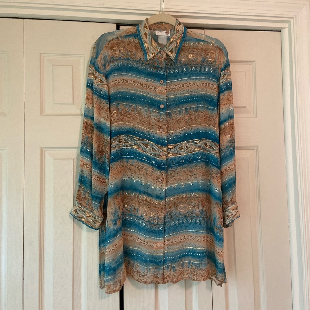 Gottex Blue Long Sleeve Bathing Suit Coverup